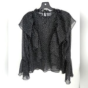 Edit by Design flower ruffle semi-sheer dot blouse black